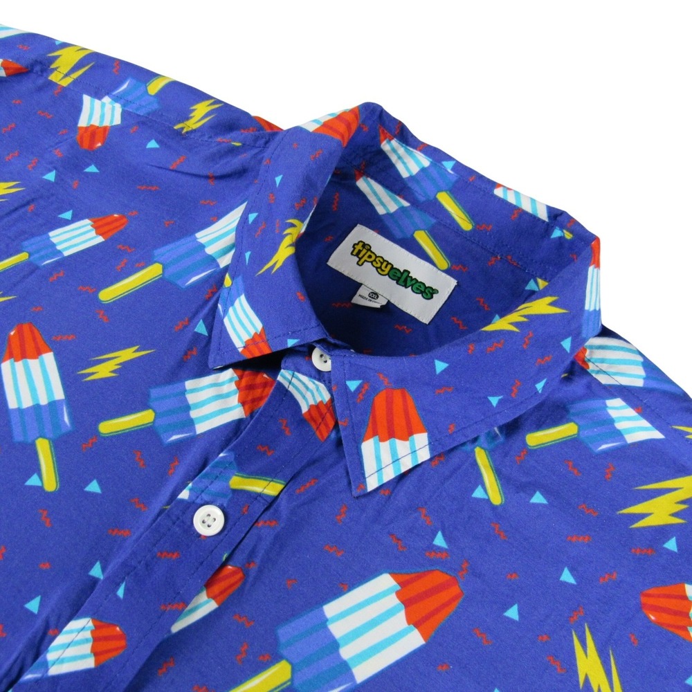 Tipsy Elves Button Down Shirt Mens XXL Blue Excellent Rocket Popsicle Print